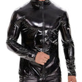 Men's Shiny PU Long-Sleeve Top – Wet-Look Moto Style (5–7XL)