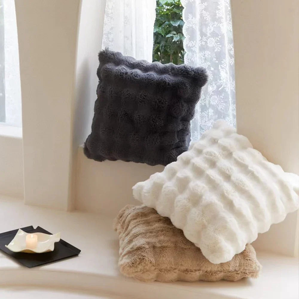 Plush Faux Fur Cushion Cover 45×45 – White & Grey Sofa Case