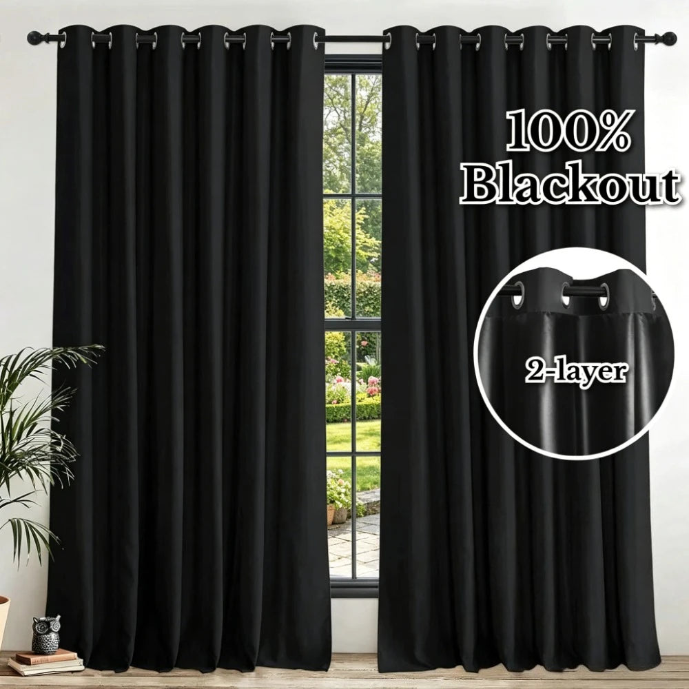 Blackout Thermal Eyelet Curtains - Energy Saving & Noise Reducing