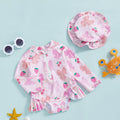 Baby Girls Rash Guard Swim Set with Sun Hat