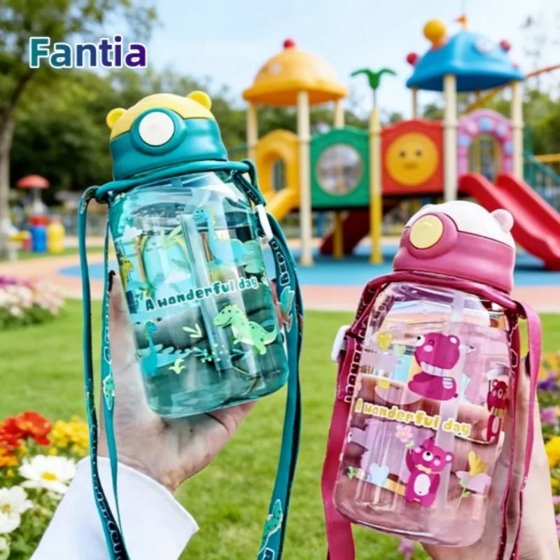 650ml Cute Kids Water Bottle With Straw Free BPA Leakproof Outdoor Portable Children's Cups School Water Bottle for Children