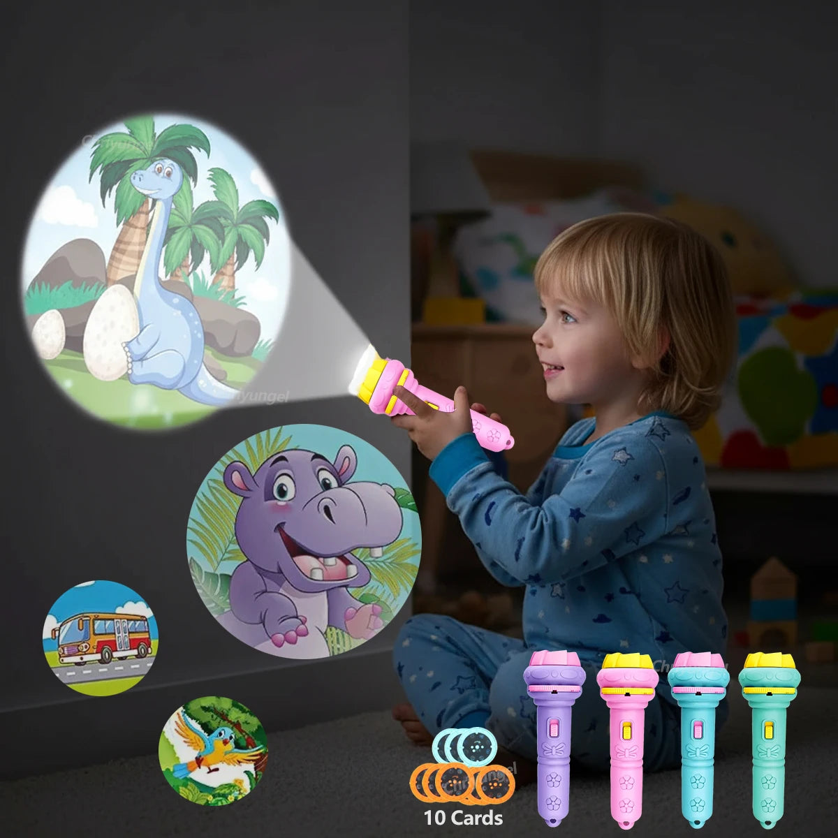 Bedtime Story Projector Torch – 10 Cards, 80 Magical Pictures
