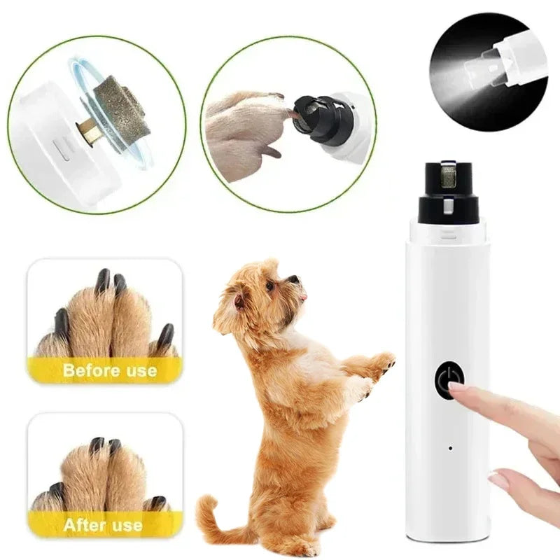 Rechargeable Dog Nail Grinder – Quiet Pet Nail Trimmer with LED Light (White)