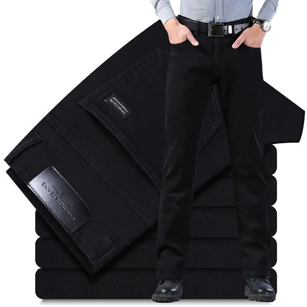 Spring Autumn Vintage Black Business Jeans Men Casual Straight Stretch Classic Work Denim Trousers Korean Comfortable Brand Pant