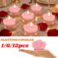 1/6/12pcs Rose-shaped Lamp Floating Candle Dinners Anniversary Weddings Events  Decor Supplies Romantic Flame Candlelight Candle