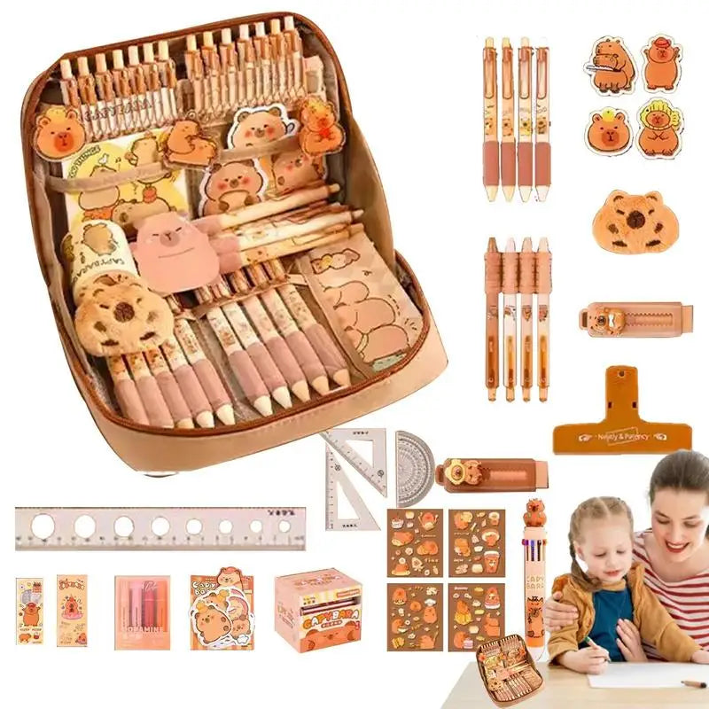 Capybara Stationery Set Abundant Cute Back-to-school Gift Kit Pencil Case Study Stationery for Students Large Capacity Gift Box