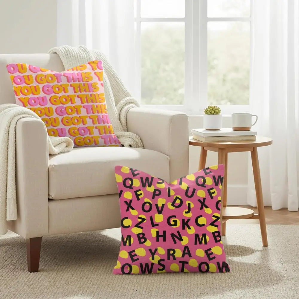 Letter Print Linen Cushion Cover – Double-Sided Typography Case