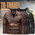 Men's Vintage Leather Jacket – Stand Collar Motorcycle Coat (up to 7XL)