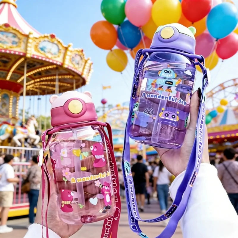 650ml Cute Kids Water Bottle With Straw Free BPA Leakproof Outdoor Portable Children's Cups School Water Bottle for Children