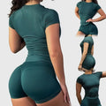Seamless 2-Piece Gym Set – Short Sleeve Top & Shorts Leggings