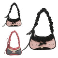 Quilted Grid Shoulder Bag – Lace Ribbon Underarm Handbag