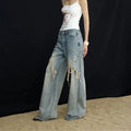 Women's Distressed Wide-Leg Jeans – High-Street Patchwork Denim