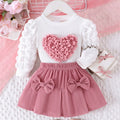 Girls Bubble-Sleeve Top & Pink Skirt Set (0–3Y)