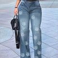 Women's Floral Print Jeans – High-Waist Loose Straight-Leg