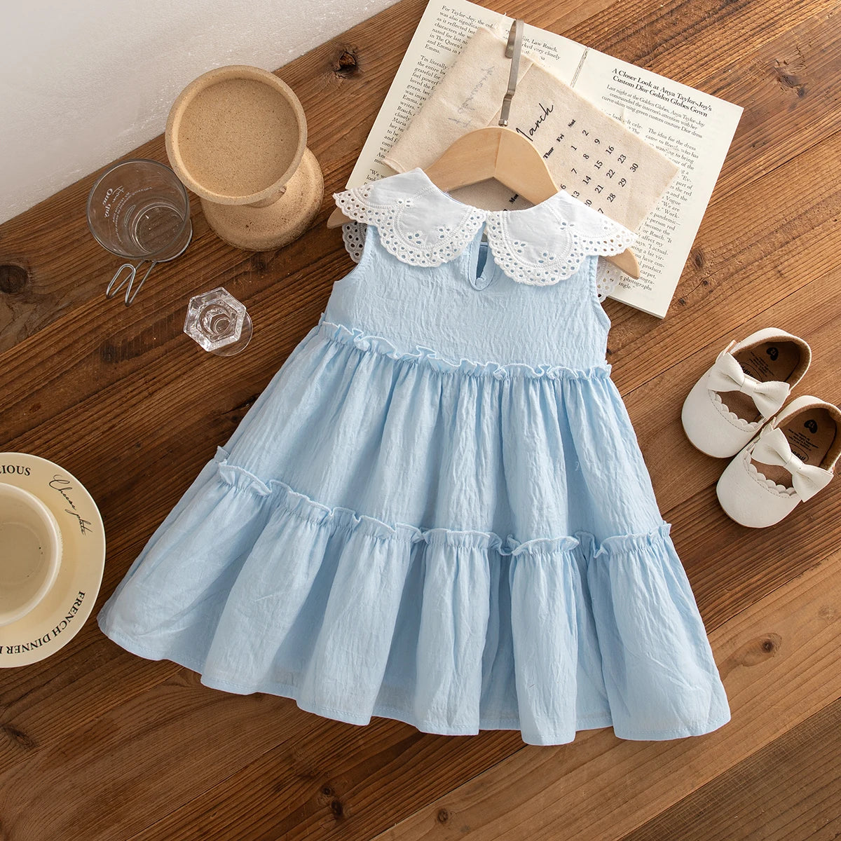 Girls Sweet Solid Sleeveless Summer Dress (9M–4Y)