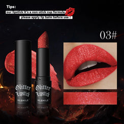 7Colors Glitter Lipstick Waterproof Long Lasting Diamond Pearlescent Metallic Lipstick Black Lipgloss Women Lips Makeup Cosmetic