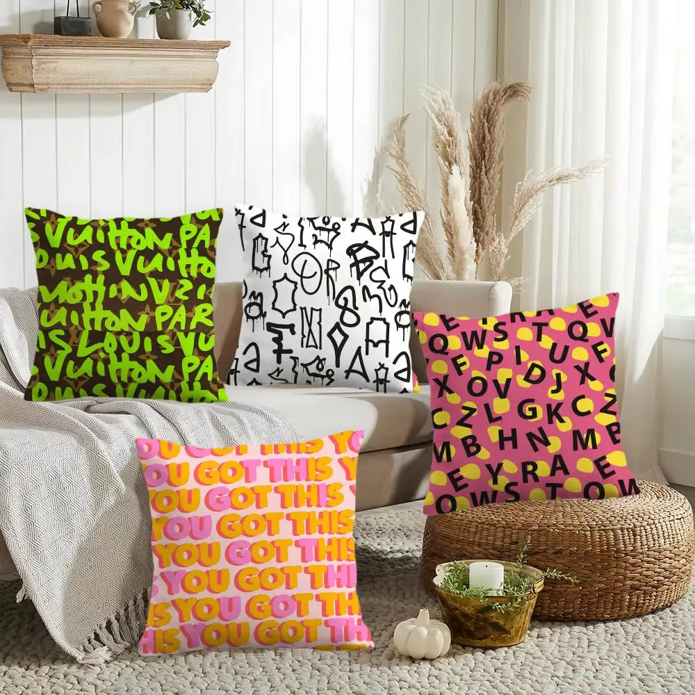 Letter Print Linen Cushion Cover – Double-Sided Typography Case