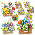 Building Block Flower Bouquet Basket - Rose & Sunflower Mini Brick Set, Desk Decor Gift