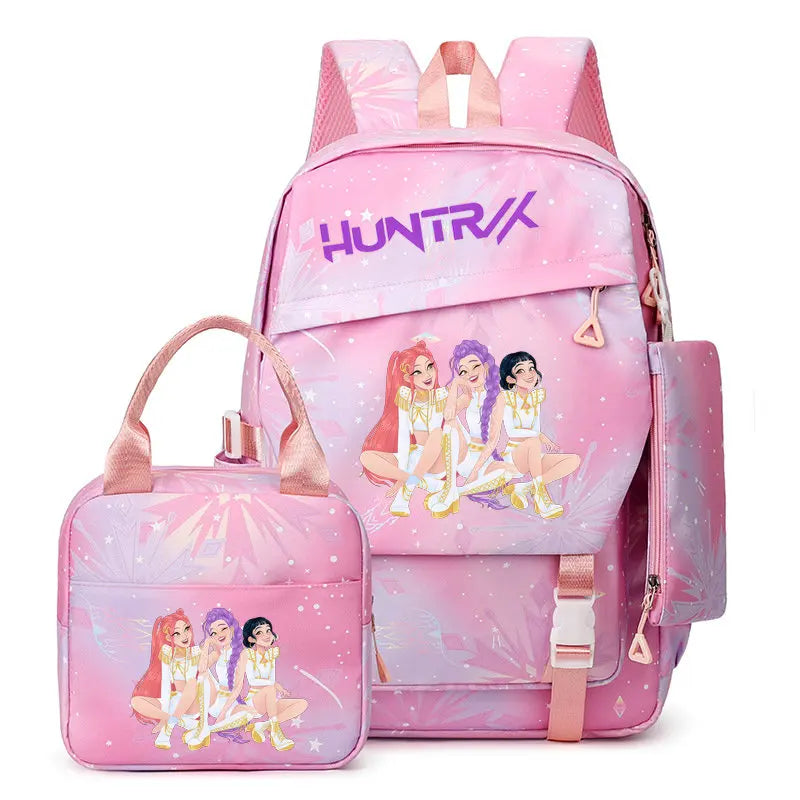 KPop Demon Hunters Backpack Set With Lunch Bag Pencil Bag Boys Student Schoolbag Capacity Light Laptop Travel Knapsacks