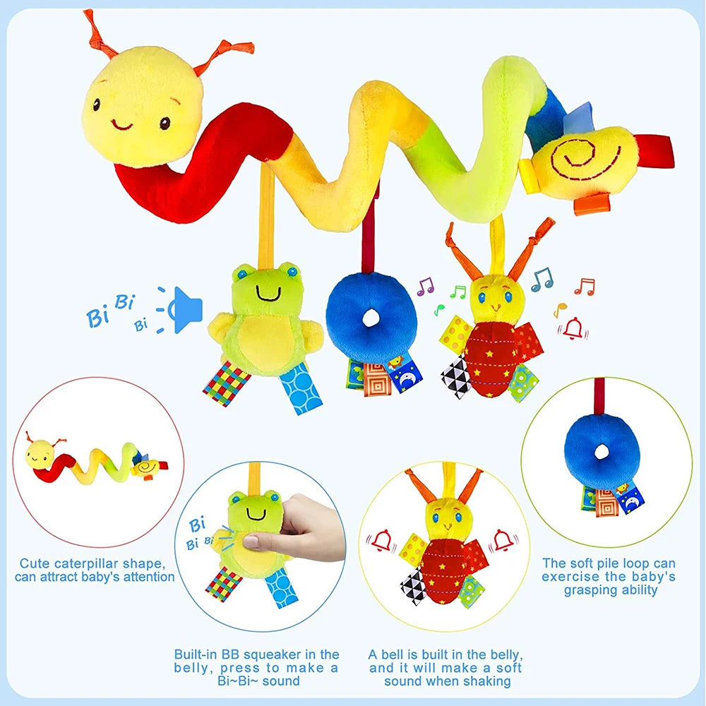 Cute Activity Musical Spiral Crib Stroller Car Seat Travel Hanging Toys Baby Boys Girls Rattles Toy