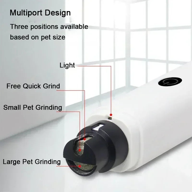 Rechargeable Dog Nail Grinder – Quiet Pet Nail Trimmer with LED Light (White)