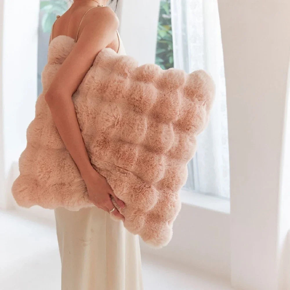 Plush Faux Fur Cushion Cover 45×45 – White & Grey Sofa Case