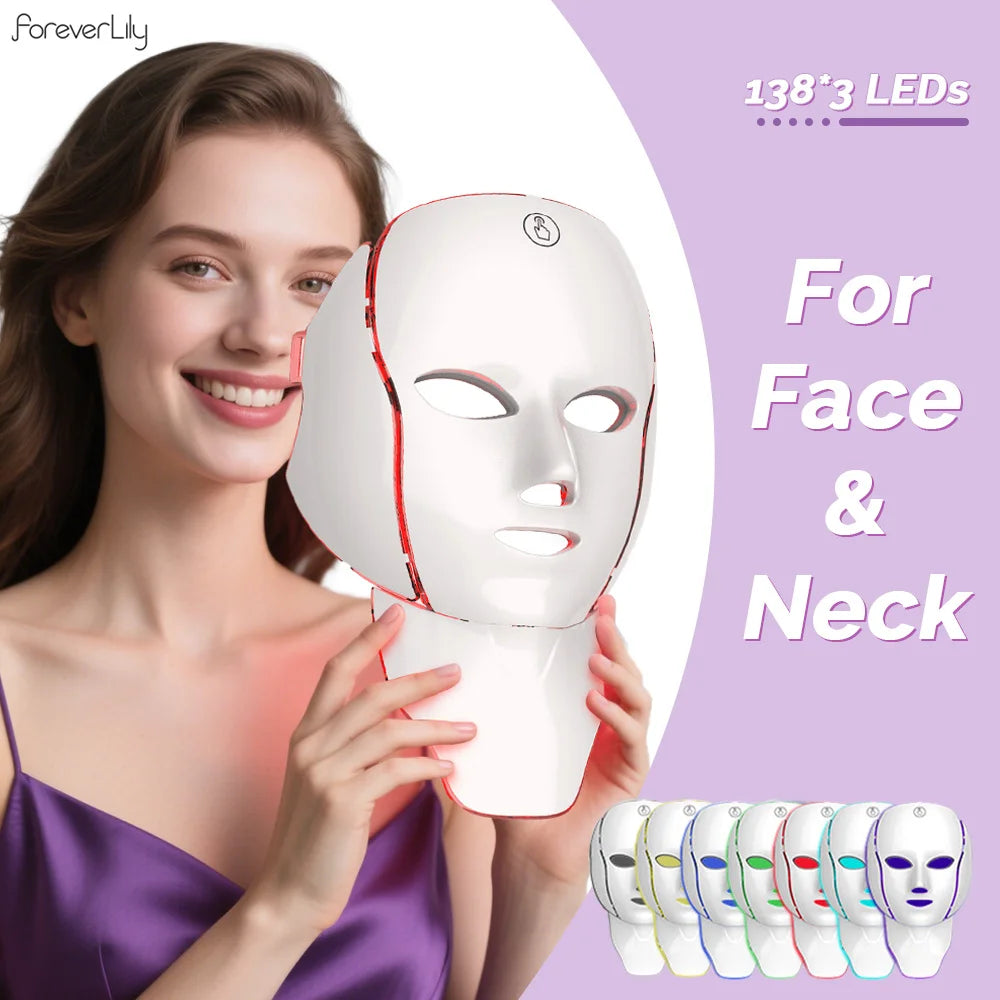 7 Colors Photon Facial LED Mask Red Light Therapy Anti Aging Face Neck Beauty Mask Relaxation Treatment Anti-Wrinkle Skin Care