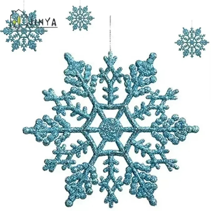 24pc Glitter Snowflake Christmas Tree Ornaments - Hanging Snowflake Decorations